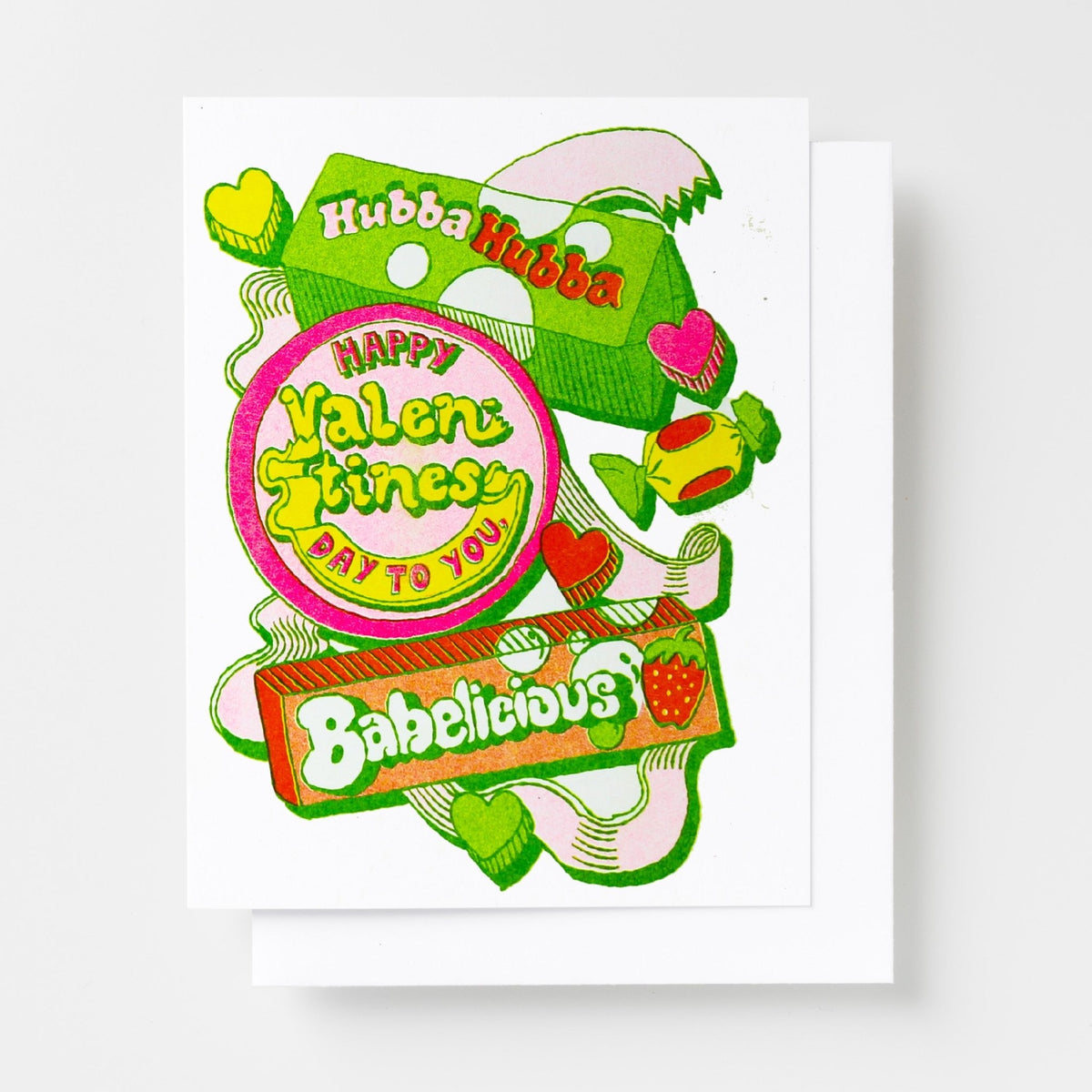 Happy Valentine&#39;s Day Hubba Hubba Babelicious Risograph Card - Yellow Owl Workshop