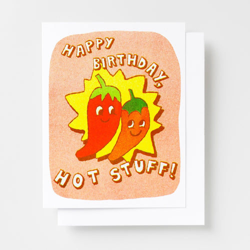 HBD Hot Stuff Hot Peppers Risograph Card - Yellow Owl Workshop