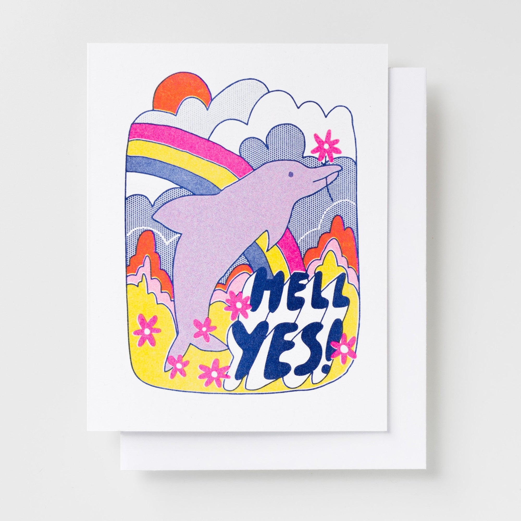 Hell Yes! Dolphin - Risograph Card - Yellow Owl Workshop
