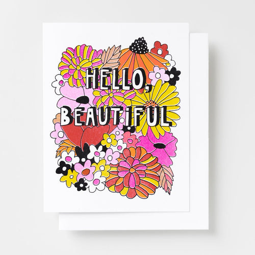 Hello Beautiful - Risograph Card - Yellow Owl Workshop