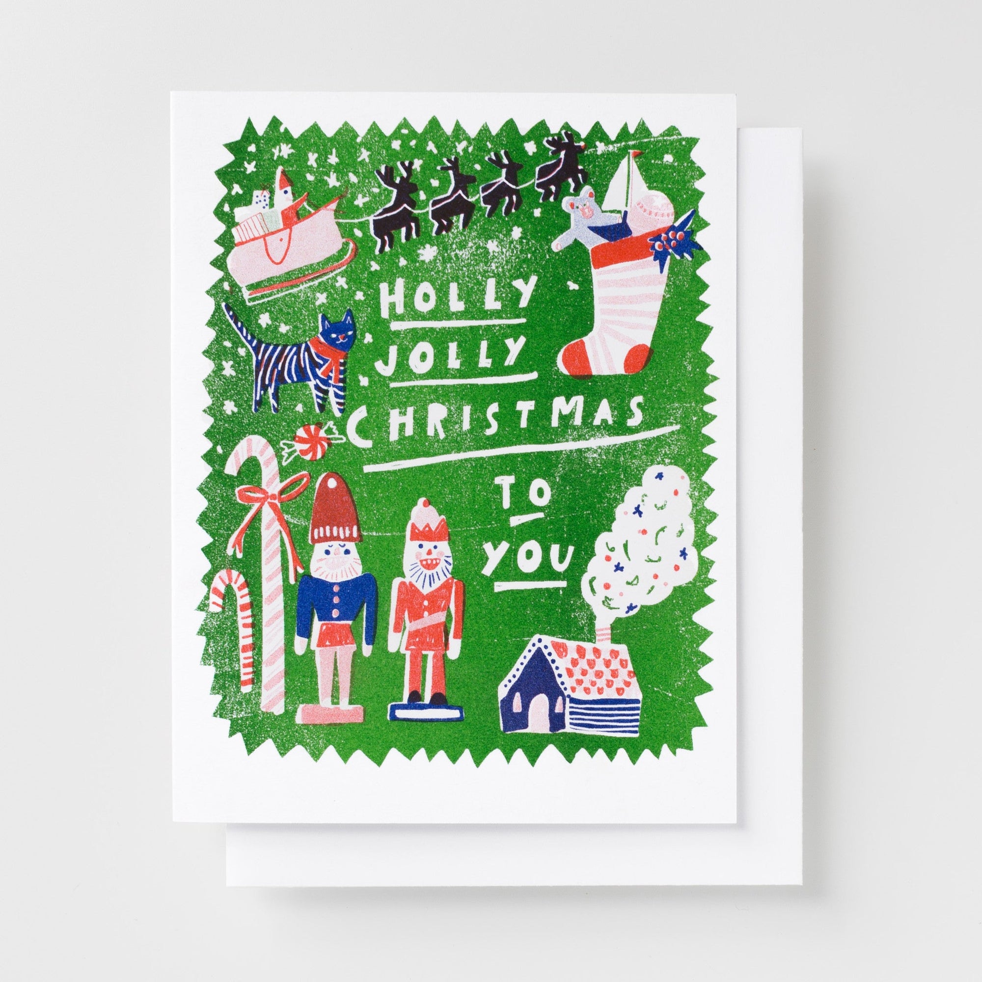 Holly Jolly Christmas - Risograph Card - Yellow Owl Workshop