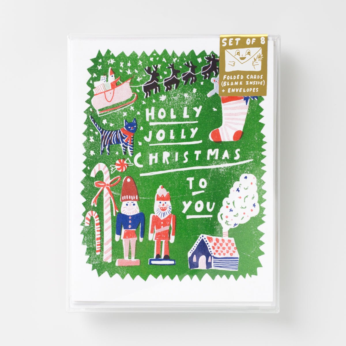 Holly Jolly Christmas - Risograph Card Set - Yellow Owl Workshop
