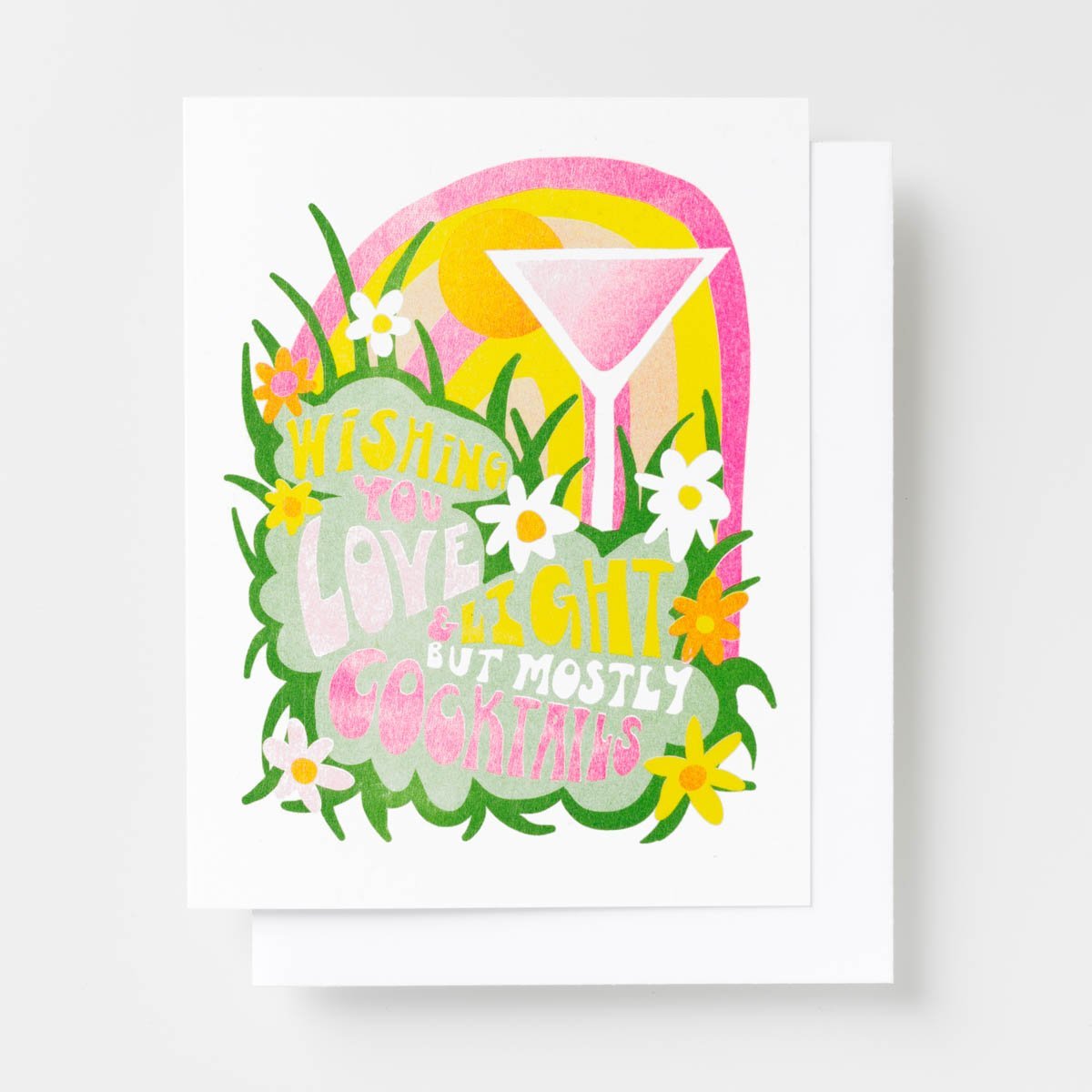 Love &amp; Light &amp; Cocktails - Risograph Card - Yellow Owl Workshop