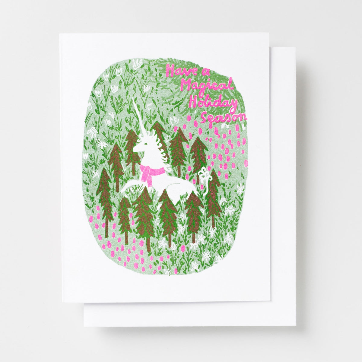 Magical Holiday Unicorn - Risograph Card - Yellow Owl Workshop