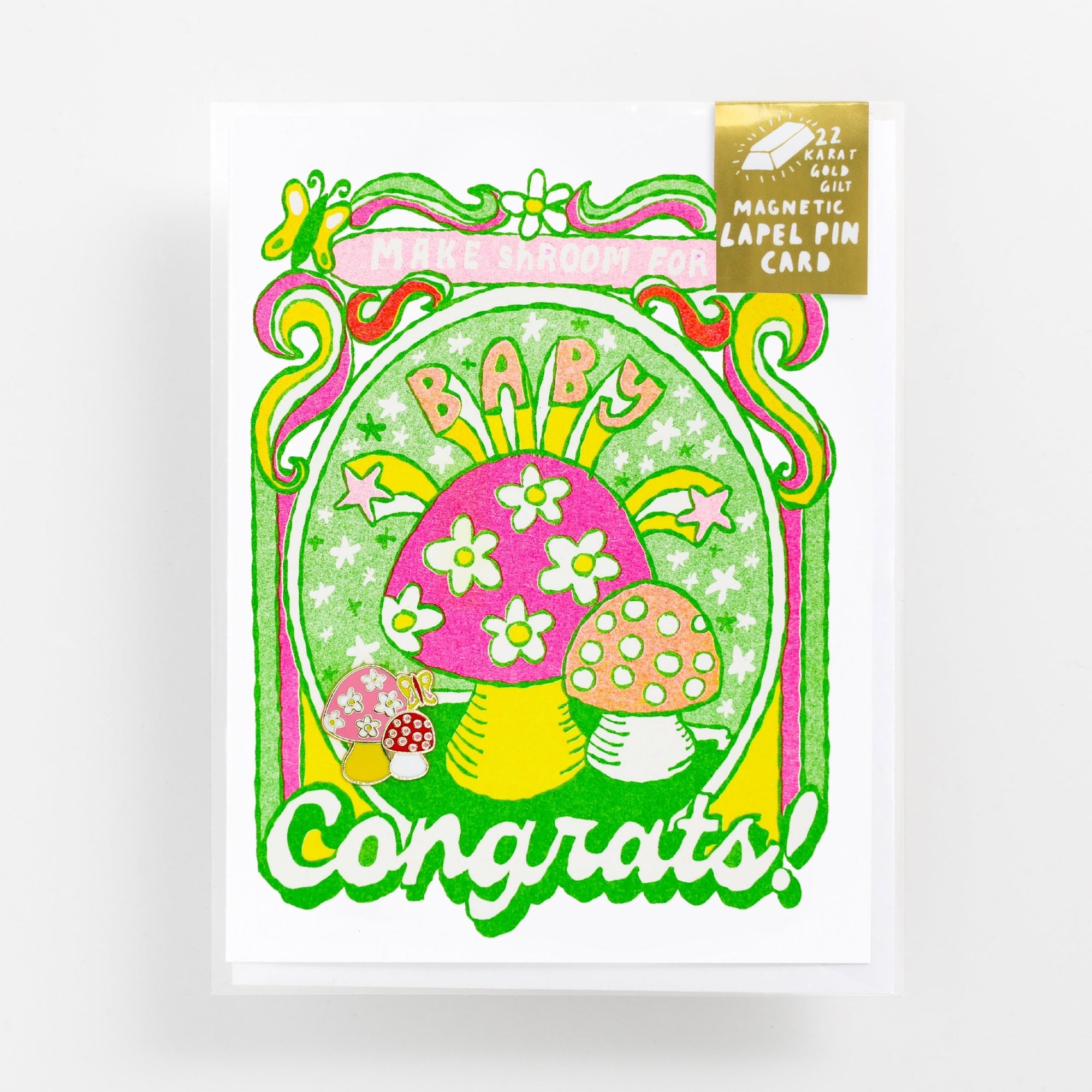 Make Shroom for Baby Congrats - Lapel Pin Card - Yellow Owl Workshop