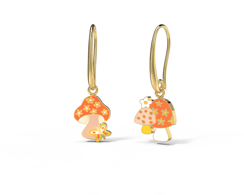 Mushroom Butterfly Drop Earrings - Yellow Owl Workshop