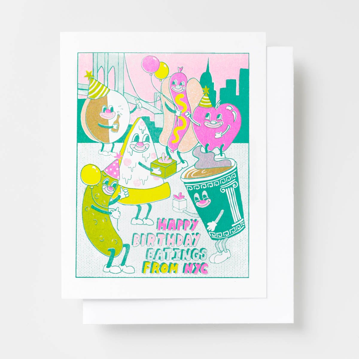 NYC Birthday Eatings - Risograph Card - Yellow Owl Workshop