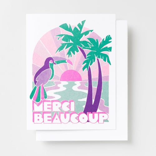 Tropical Merci Beaucoup - Risograph Card - Yellow Owl Workshop