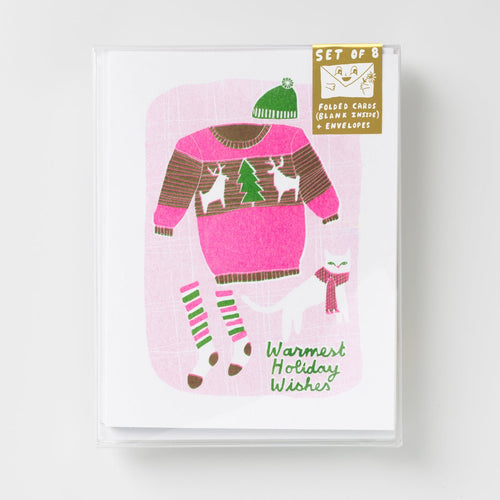 Warmest Holiday Wishes - Risograph Card Set - Yellow Owl Workshop